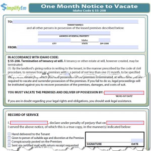 Idaho Notice to Vacate Form
