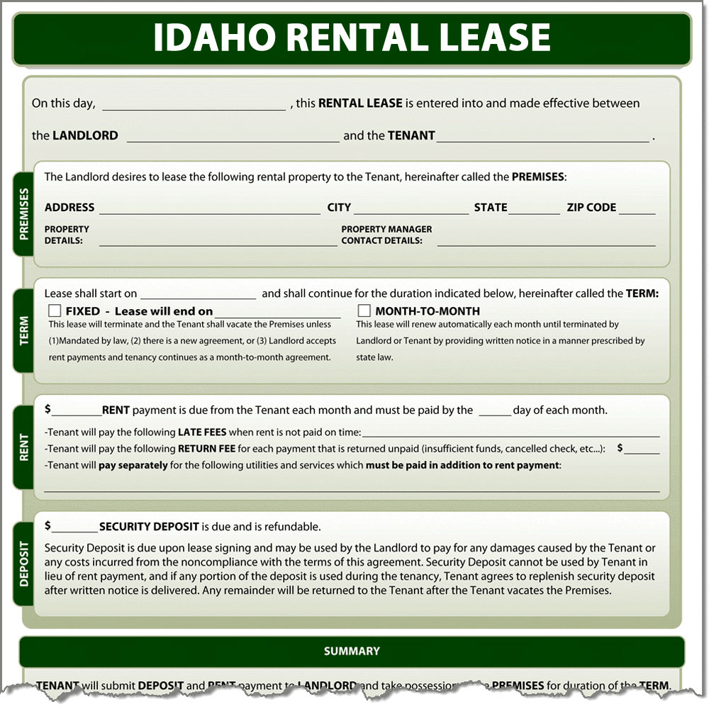 Idaho rental Lease Form