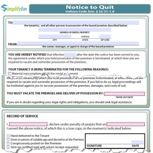 Indiana Notice to Quit Form
