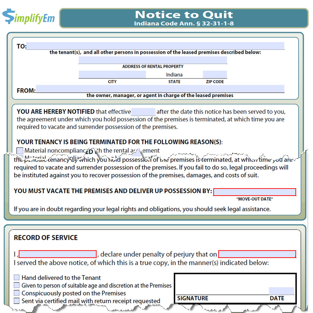 Indiana Notice To Quit