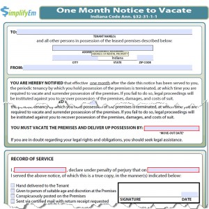 Indiana Notice to Vacate Form
