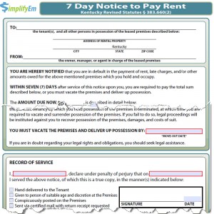 Kentucky Notice to Pay Rent Form