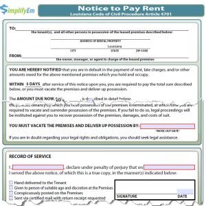 Louisiana Notice to Pay Rent Form