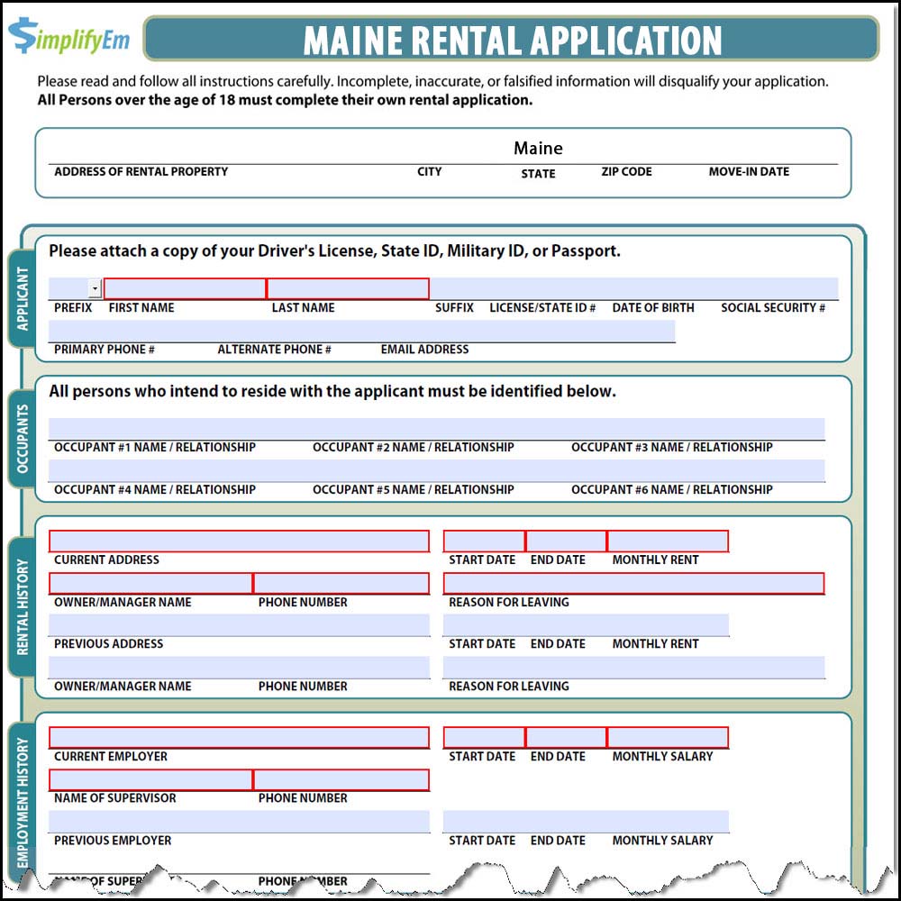 Maine Rental Application Form