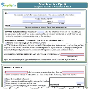Maryland Notice to Quit Form