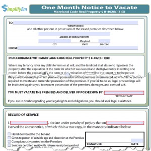 Maryland Notice to Vacate Form