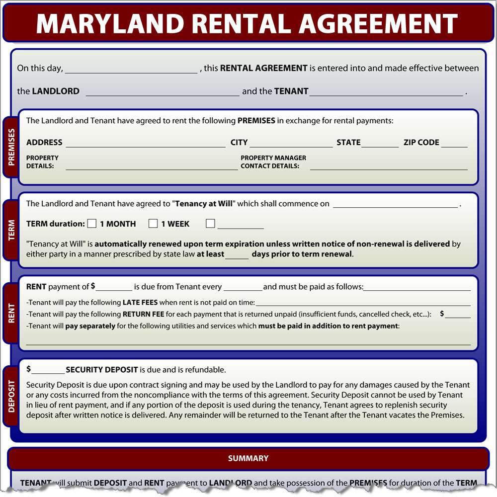 Maryland Rental Agreement Form