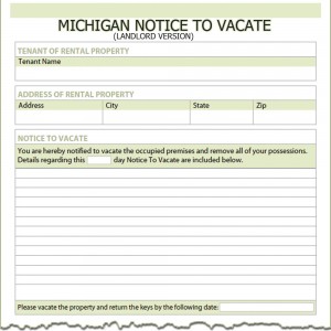 Michigan Landlord Notice to Vacate