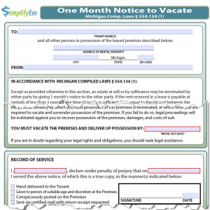 Michigan Notice to Vacate Form