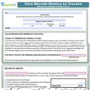 Minnesota Notice to Vacate Form