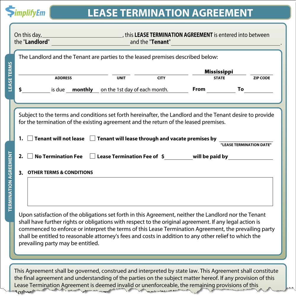 Mississippi Lease Termination Form