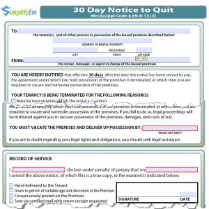 Mississippi Notice to Quit Form