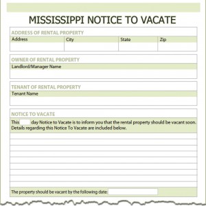 Mississippi Notice to Vacate Form
