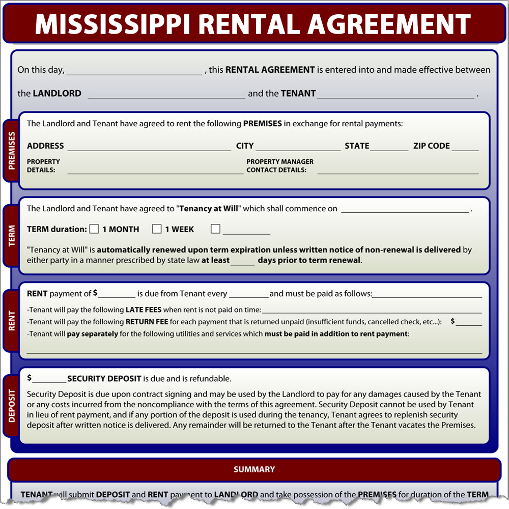 Mississippi Rental Agreement Form