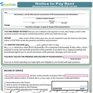 Missouri Notice to Pay Rent Form