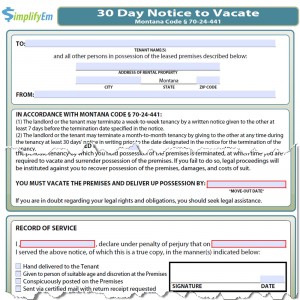 Montana Notice to Vacate Form