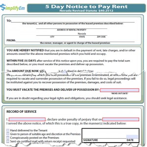 Nevada Notice to Pay Rent Form