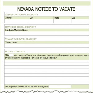 Nevada Notice to Vacate Form