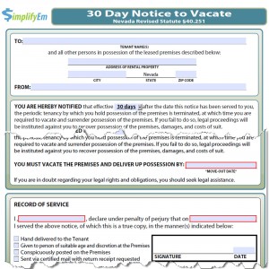 Nevada Notice to Vacate Form
