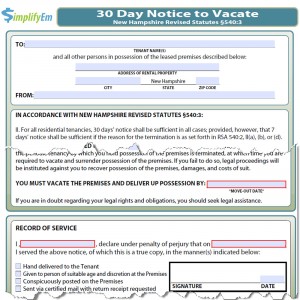 New Hampshire Notice to Vacate Form