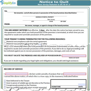 New Jersey Notice to Quit Form