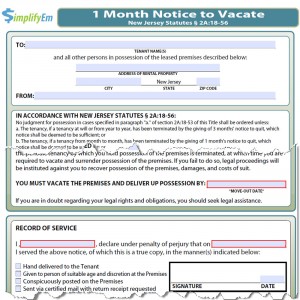 New Jersey Notice to Vacate Form