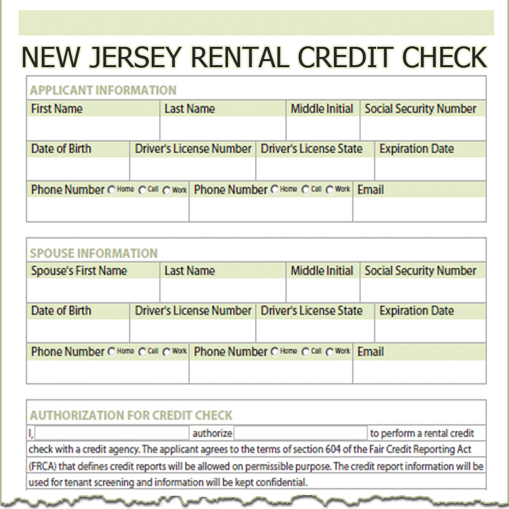 New Jersey Rental Credit Check Form