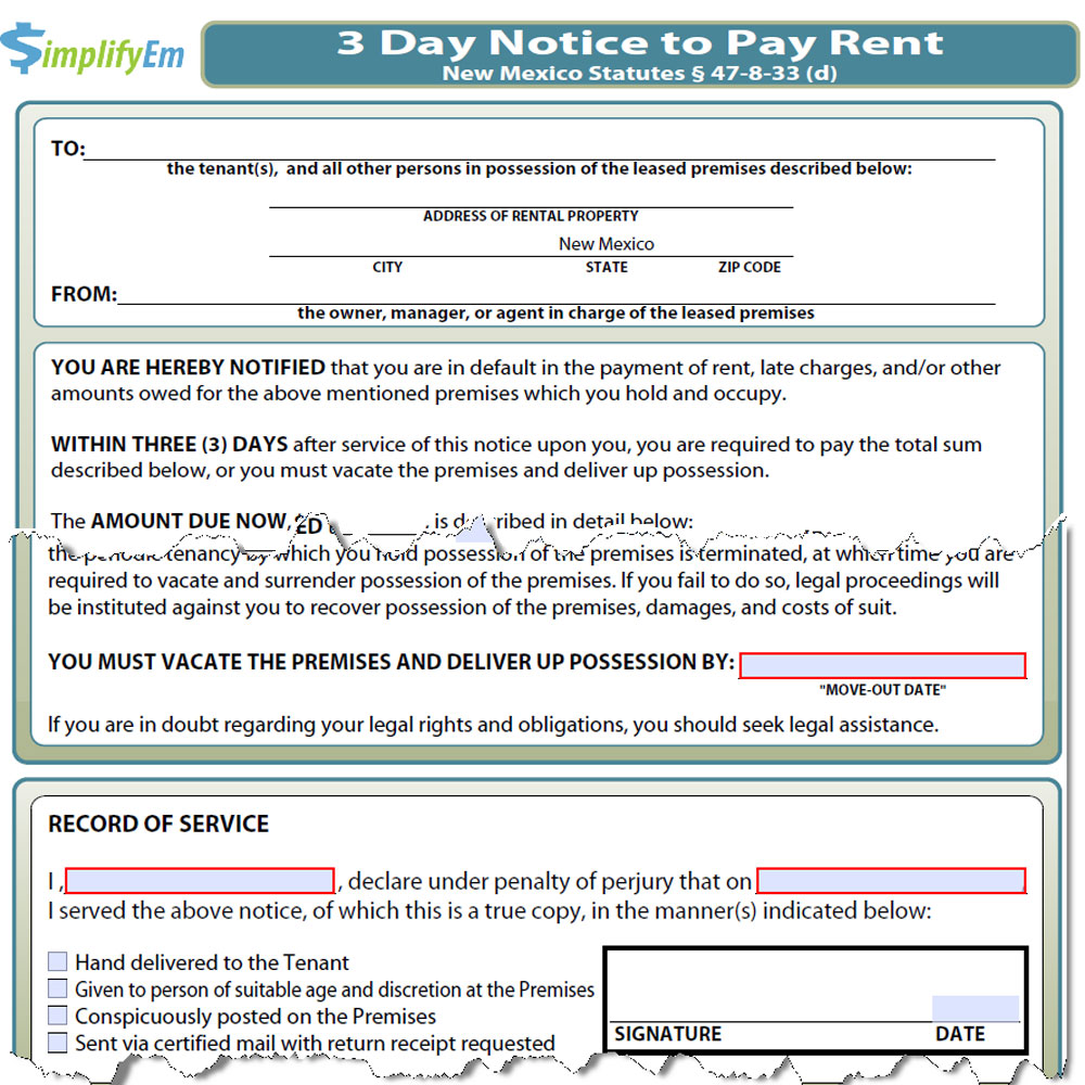 New Mexico Notice to Pay Rent Form