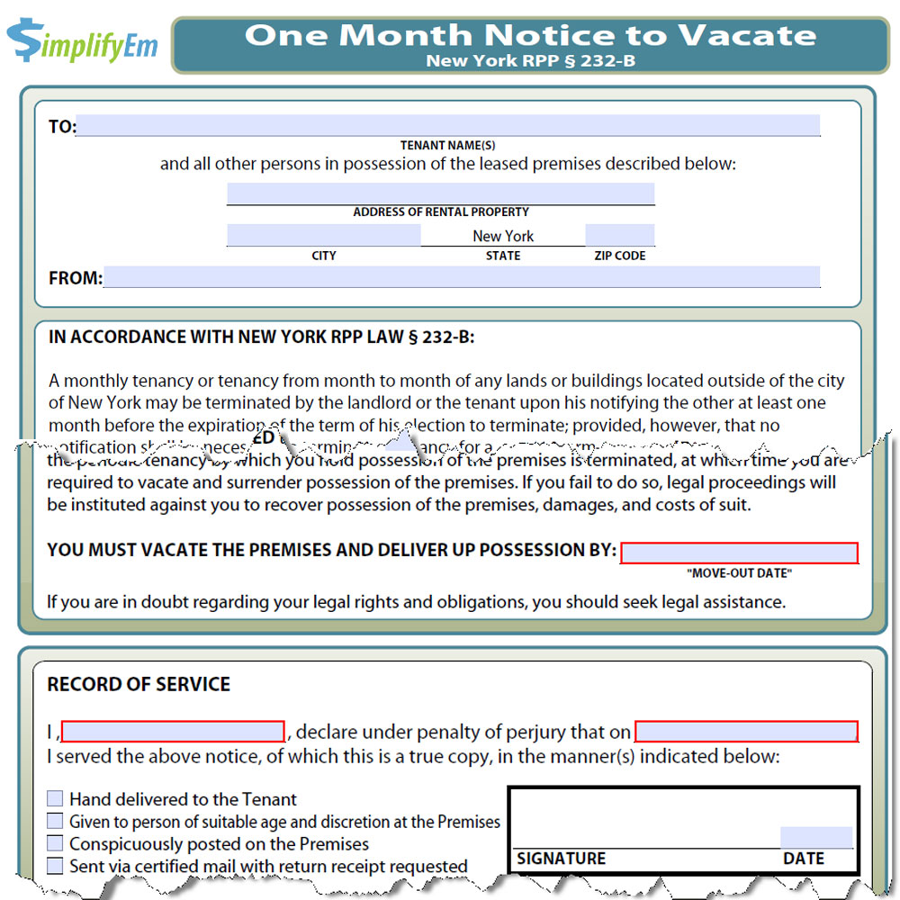 New York Landlord Notice to Vacate