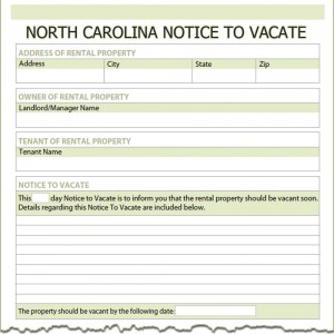 North Carolina Notice to Vacate Form