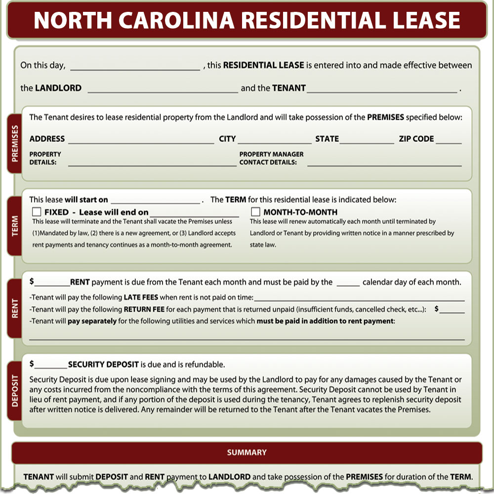 North Carolina Residential Lease Form