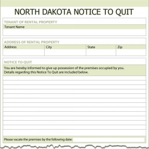 North Dakota Notice to Quit Form