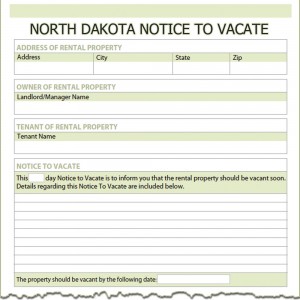 North Dakota Notice to Vacate Form