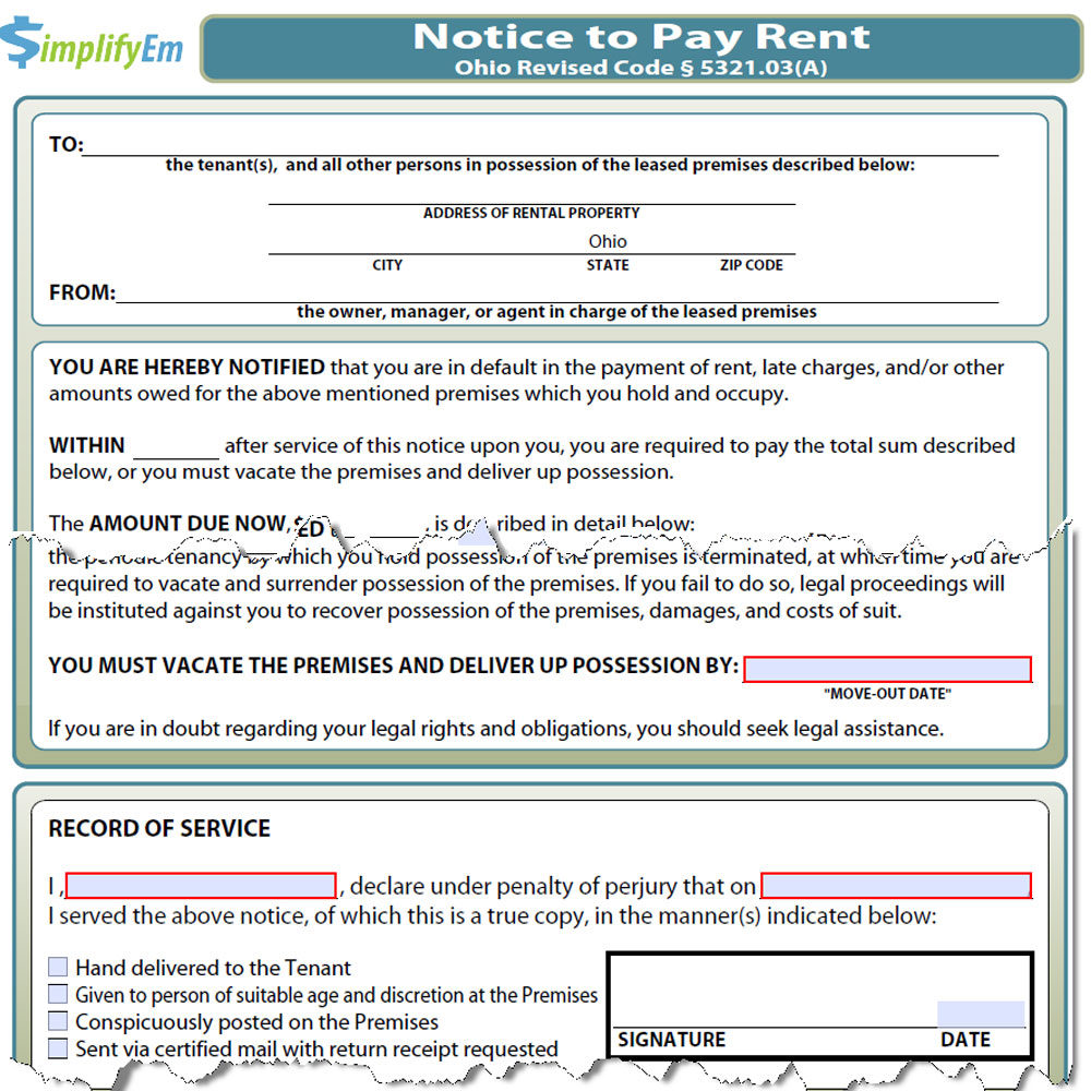 Ohio Notice to Pay Rent Form