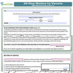 Ohio Notice to Vacate Form