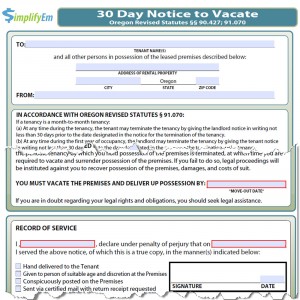 Oregon Notice to Vacate Form