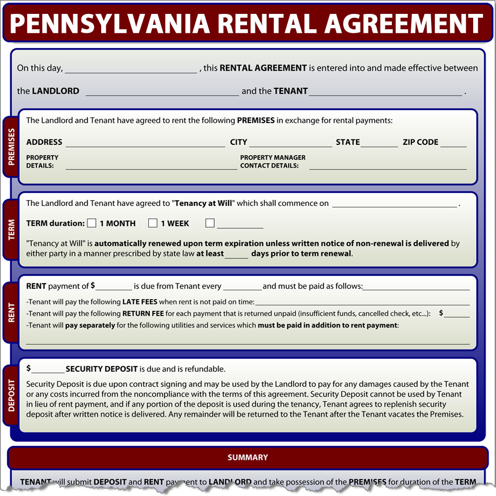 Pennsylvania Rental Agreement Form