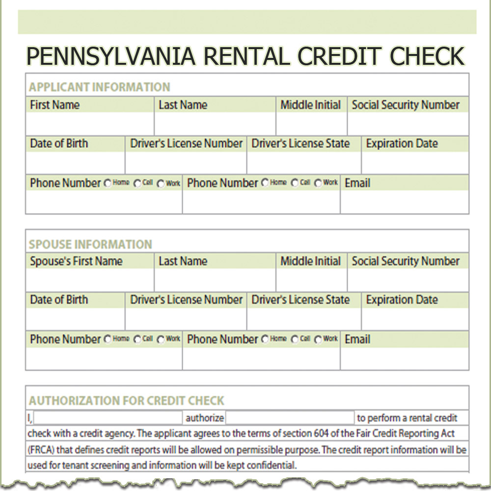 Pennsylvania Rental Credit Check Form