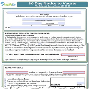 Rhode Island Notice to Vacate Form