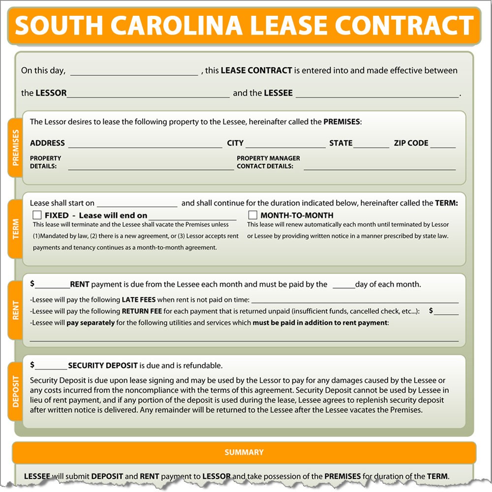 South Carolina Lease Contract Form