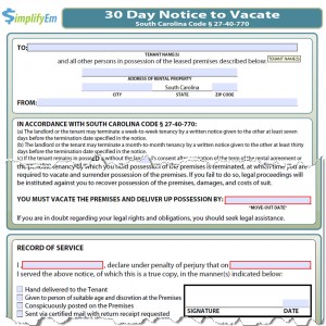 South Carolina Notice to Vacate Form