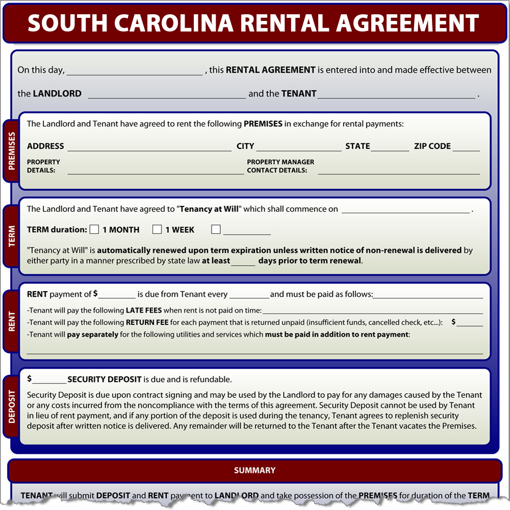 South Carolina Rental Agreement Form