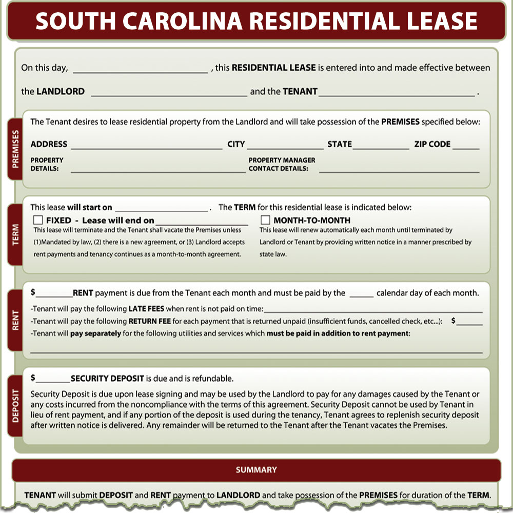 South Carolina Residential Lease Form