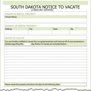 South Dakota Landlord Notice to Vacate