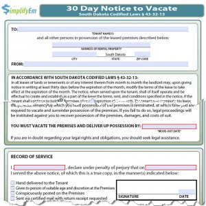 South Dakota Notice to Vacate Form