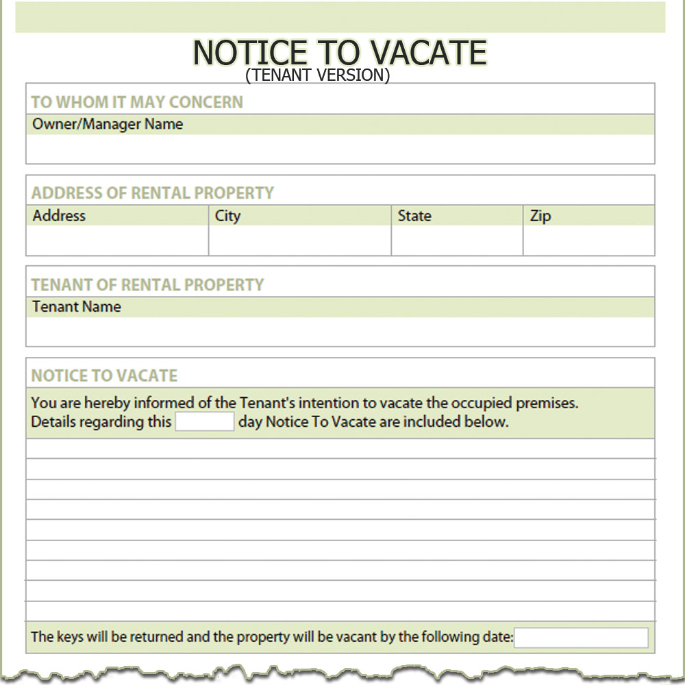 Tenant Notice to Vacate