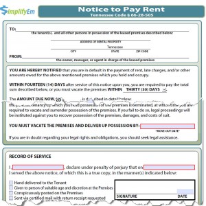 Tennessee Notice to Pay Rent Form
