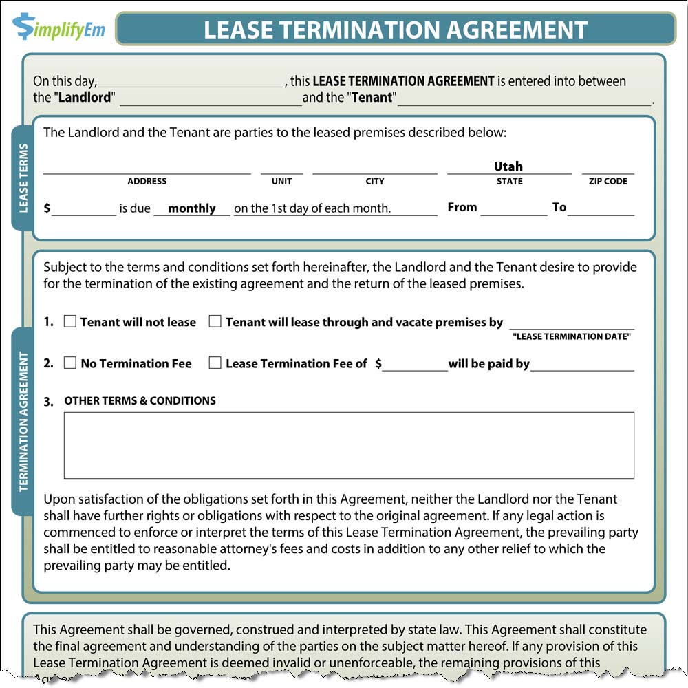 Utah Lease Termination Form
