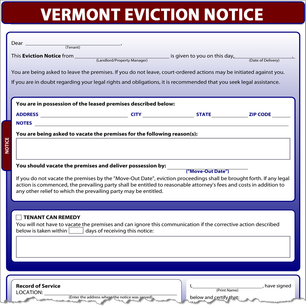 Vermont Eviction Notice Form