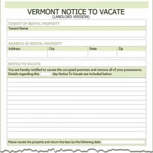 Vermont Landlord Notice to Vacate